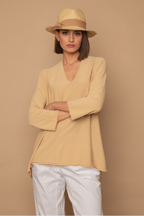 Knitted long oversized blouse "V", woman's