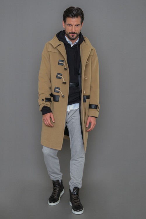 Montgomery coat with hood and buttons, men's