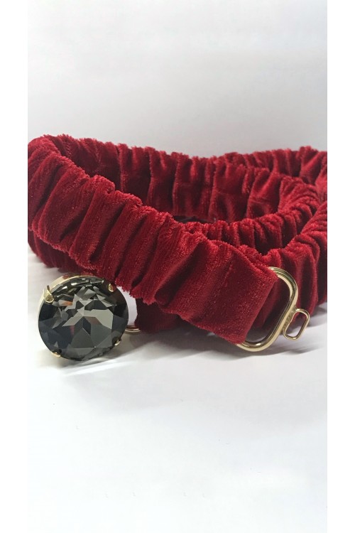 Velvet elastic belt with clasp with rihnstone, women's