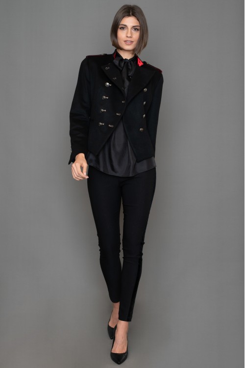 Militaire crossed jacket with MAO collar, women's