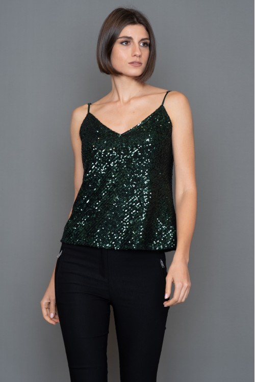 Oblique top with sequins and straps