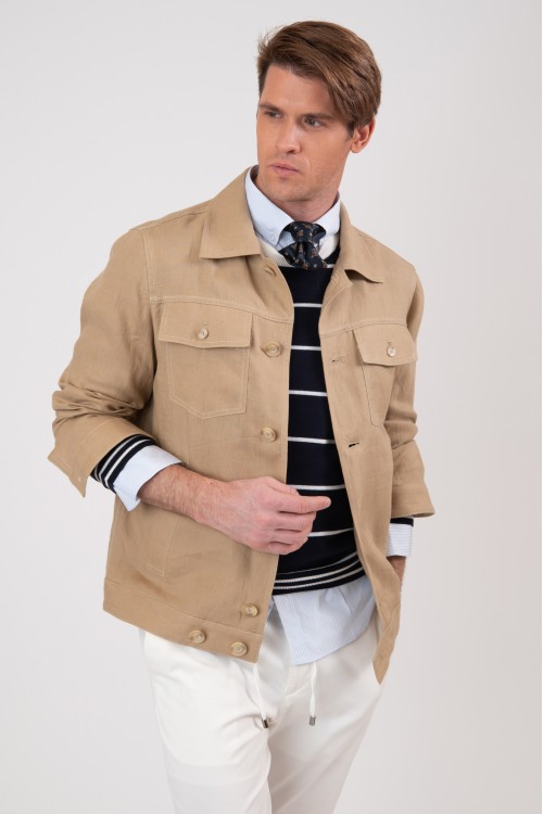 Linen jacket with buttons, men's