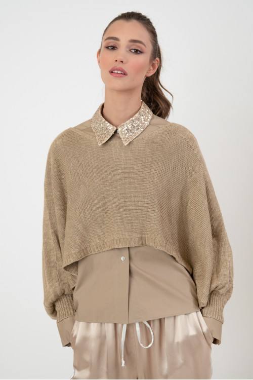 Knitted cropped blouse, women's