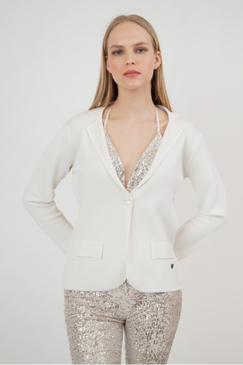 V neck knitted cardigan with collar and button, women's