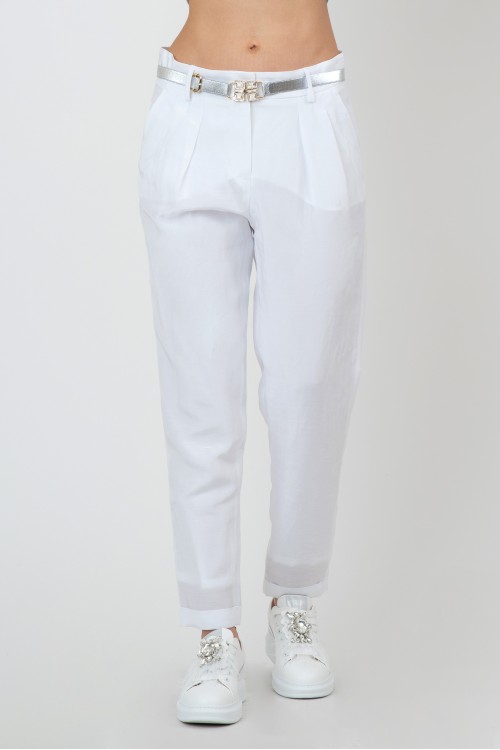 Pants with pleats, oblique pockets and lapels, womens