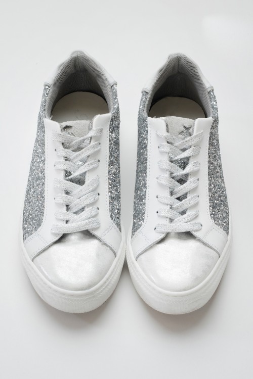 Sneakers with star and glitter, women's