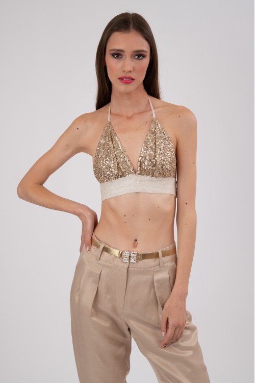 Top with sequins and neck tie