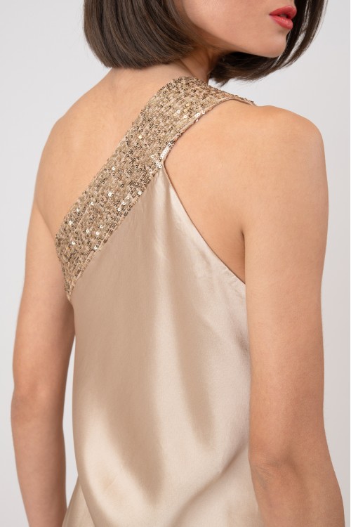 Long dress with a wide sequin strap