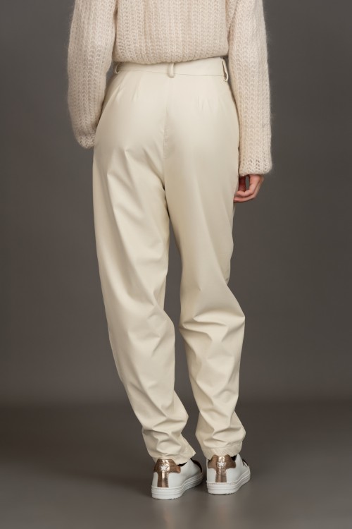 High-waist leather pants with pleats