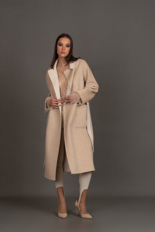 Παλτό διπλής όψης με εξωτερικές τσέπες και ζώνη, γυναικείο