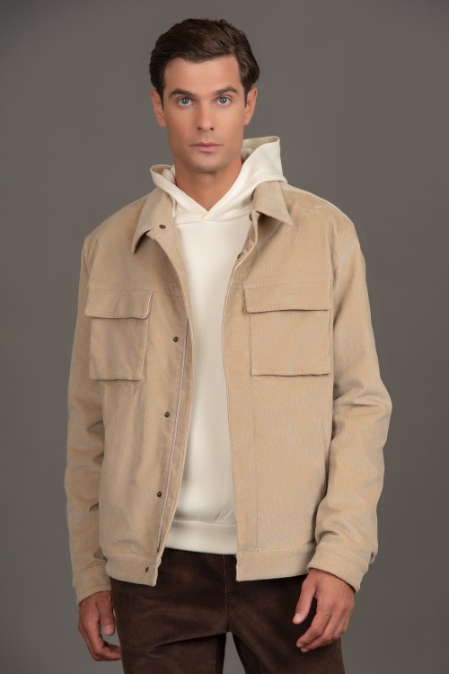 Corduroy jacket with external pockets, men's