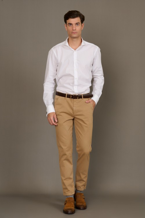 Cotton chinos with lapels and embroidered R on the pocket, men's
