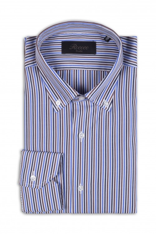 Cotton striped buttondown shirt, men's