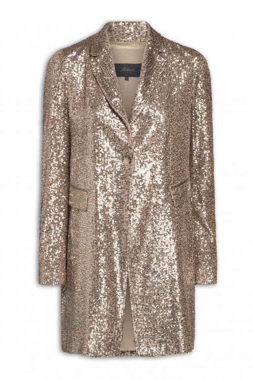 Sequined blazer with lapel collar and one button