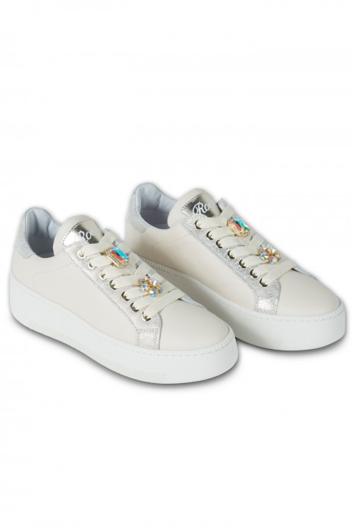 Sneakers with decorative stone on the laces, women's