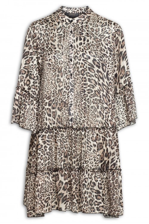 Leopard tunic with mao collar and ruffles