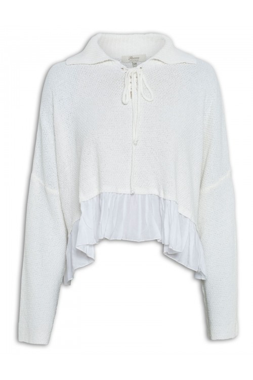 Oversized knitted blouse with ruffles at the bottom, women's