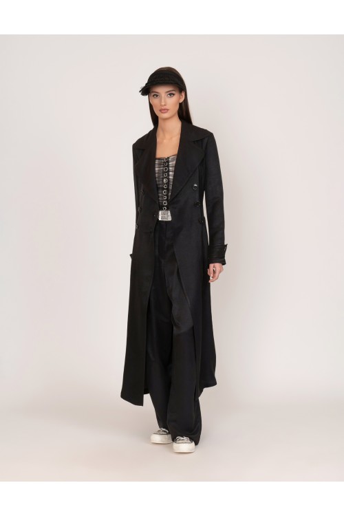 Double-breasted trench coat with waist belt, women's