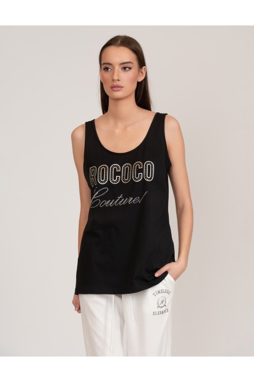 100% organic cotton tank top with "rococo couture" print, women's