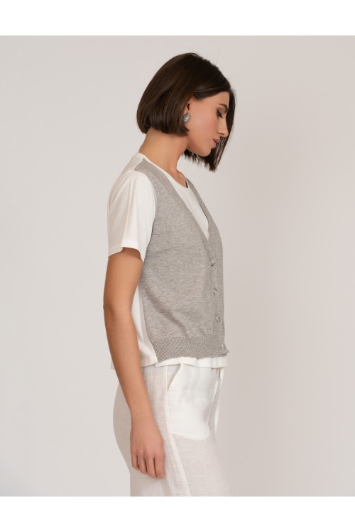 Blouse with knitted built-in vest, women's