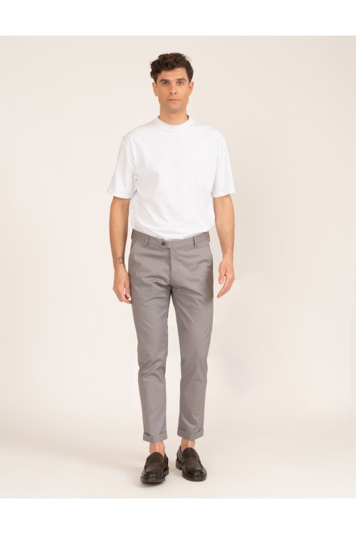 Cotton chinos with lapels, men's