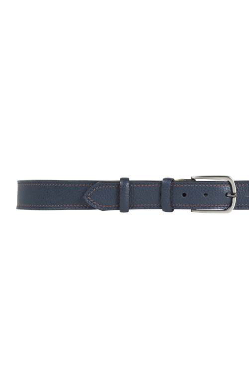 Leather belt with two-tone stitching, men's