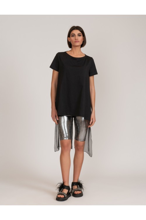 100% organic cotton tunic, asymmetrical with crepe on the back and foil touches on the side
