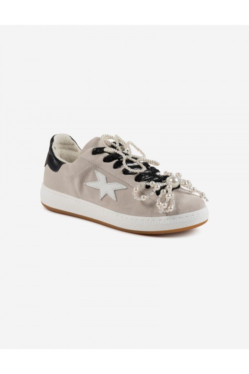Sneakers δερμάτινα με κορδόνια από δαντέλα, γυναικεία