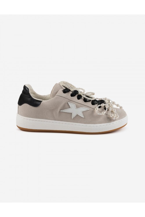 Sneakers δερμάτινα με κορδόνια από δαντέλα, γυναικεία