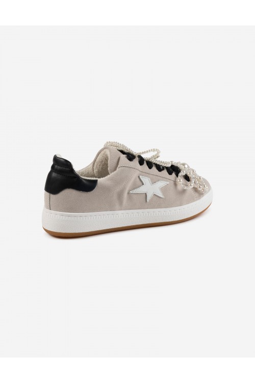 Sneakers δερμάτινα με κορδόνια από δαντέλα, γυναικεία