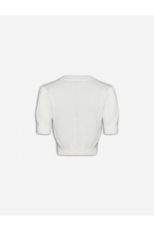 Cropped knitted cardigan with puff sleeves, women's