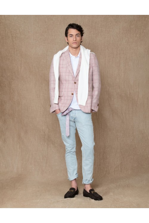 Blazer 100% linen in check pattern, men's