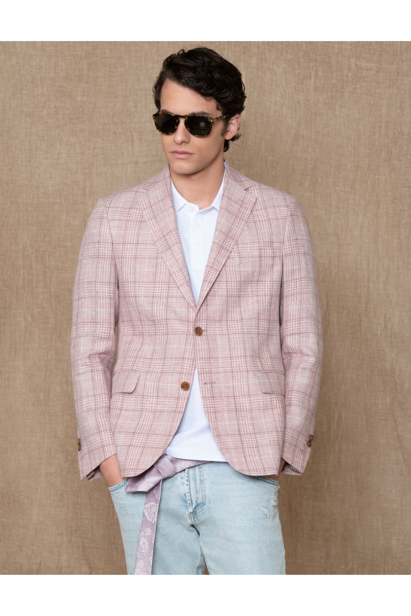 Blazer 100% linen in check pattern, men's
