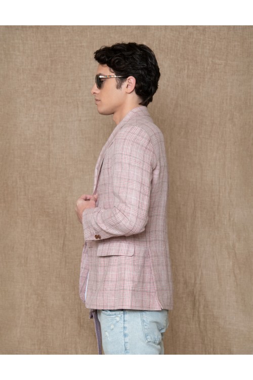 Blazer 100% linen in check pattern, men's