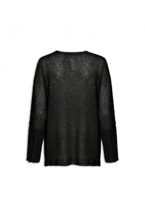 Knited fettuccia blouse with V-neckline and sequins in the fabric, women's