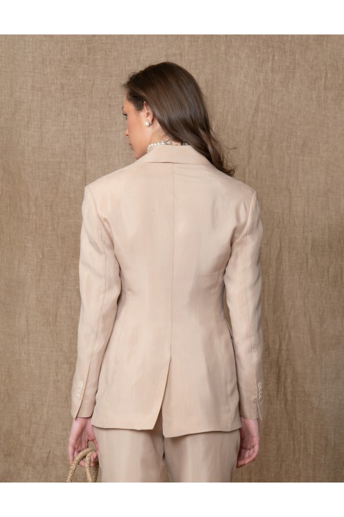 Double-breasted blazer with notched lapel and a chest zipper, women's