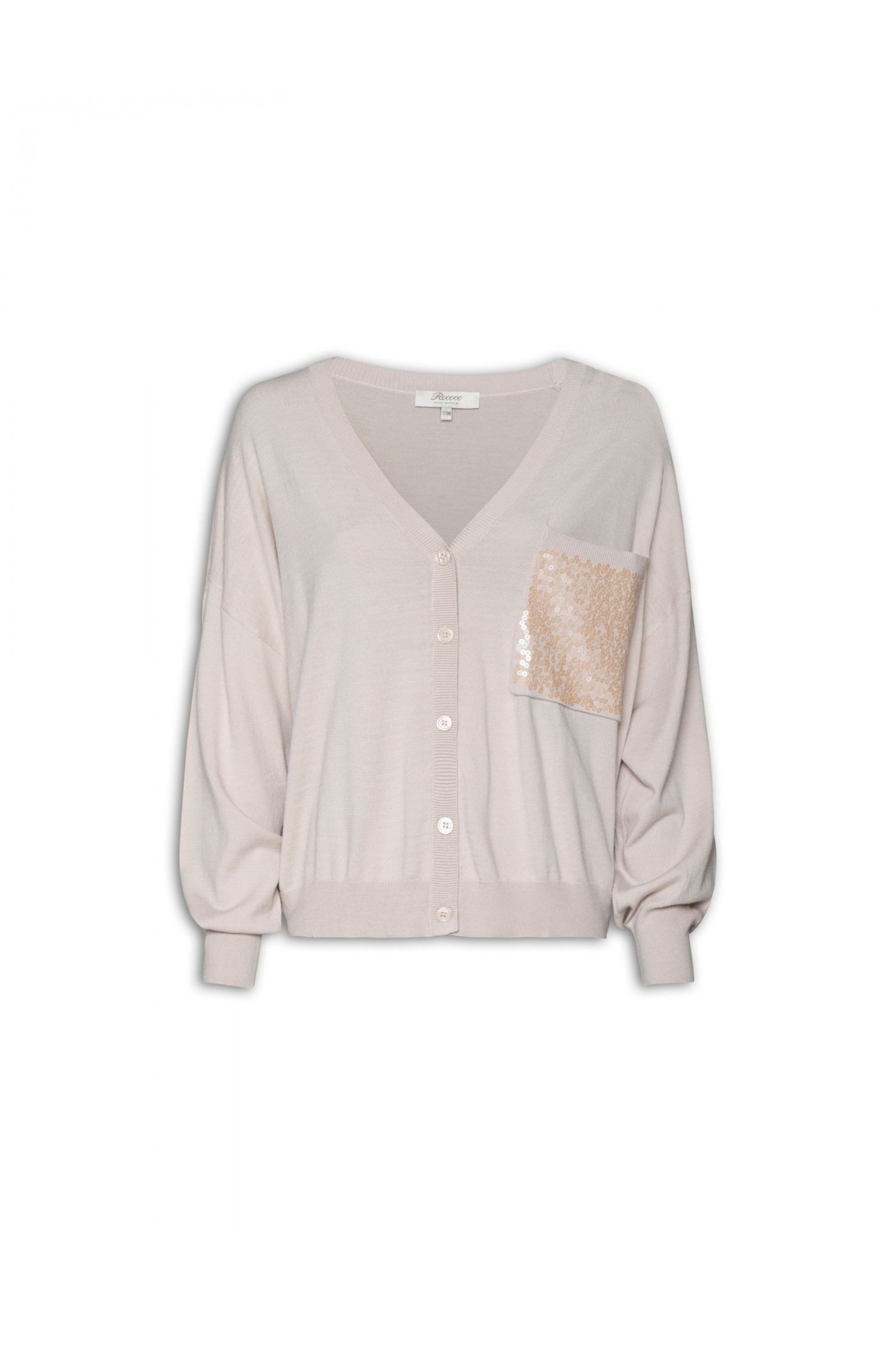 Knitted V-neck cardigan with sequins on the pocket, women's