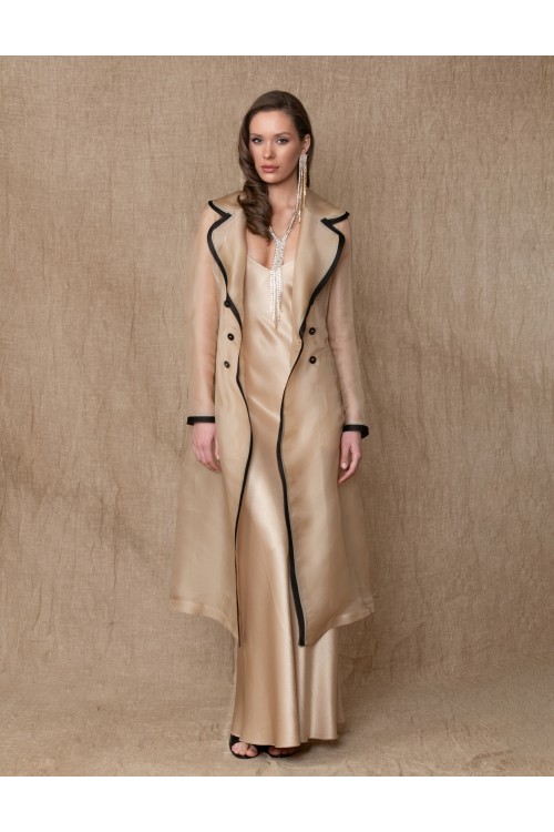 Trench coat from 100% silk organza with contrasting trims, women's
