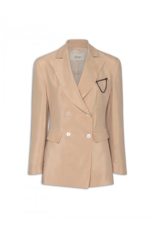 Double-breasted blazer with notched lapel and a chest zipper, women's
