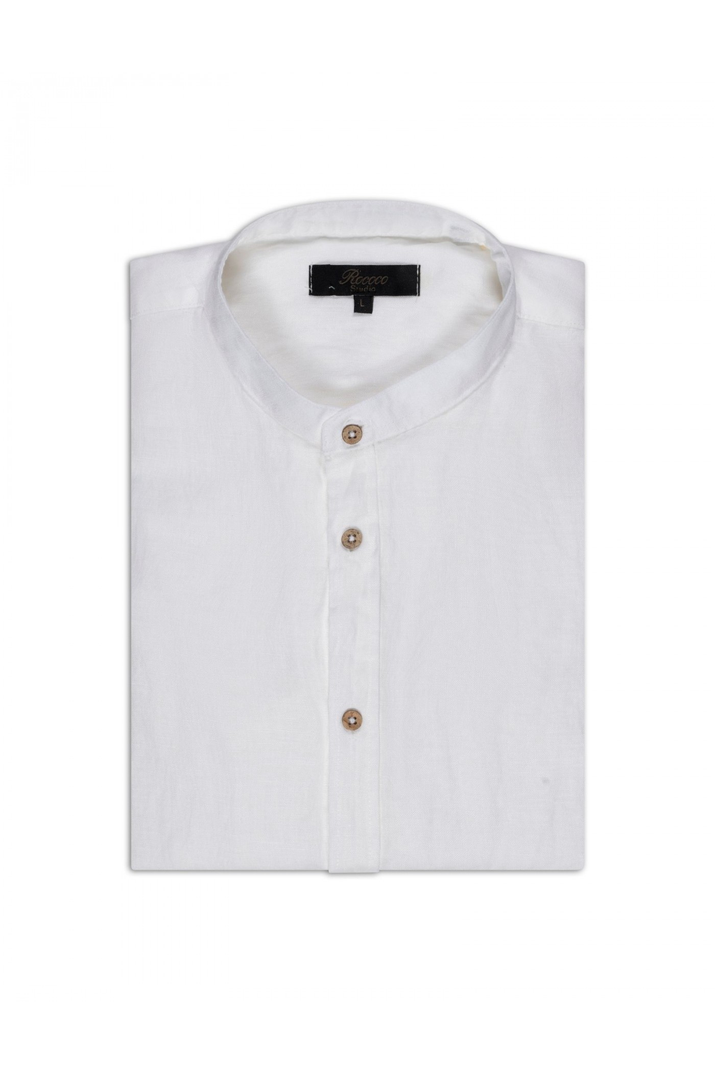 Linen shirt with placket & mandarin collar, men's